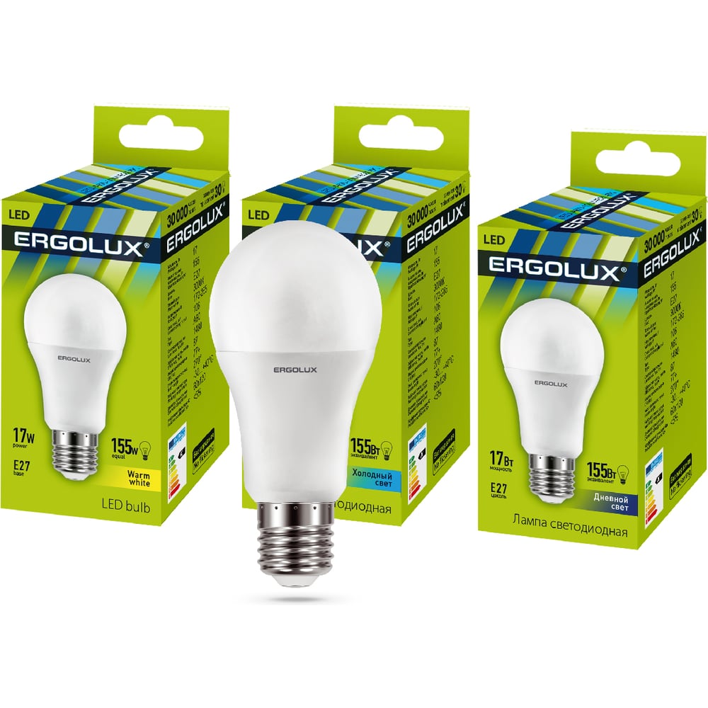 Изображение товара Энергоэффективная светодиодная лампа Ergolux LED-A60 17W E27 6500K холодный белый