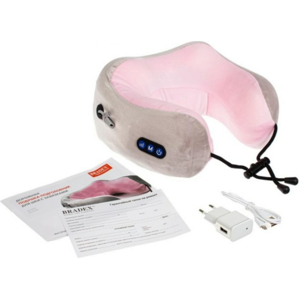 фото Дорожная подушка-подголовник для шеи bradex с завязками, серо-розовая kz 0559