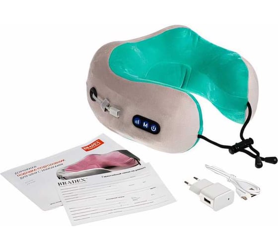 Изображение товара Дорожная подушка-подголовник для шеи BRADEX с завязками, серо-зелёная KZ 0558