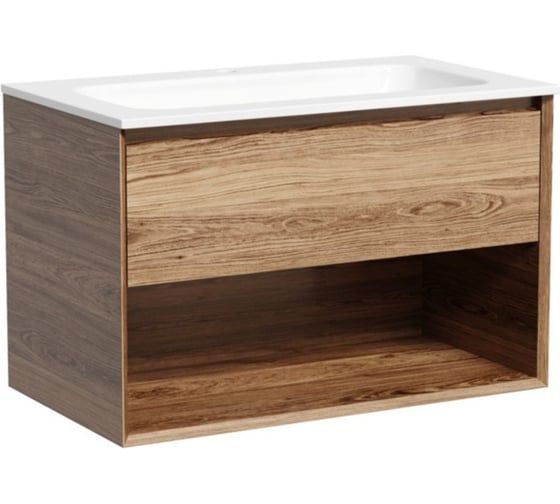 Изображение товара Тумба подвесная Sancos Marmi 1.0 790x445x520 мм, c одним ящиком, оснащенным доводчиками скрытого монтажа и открытой нишей, дуб чарльстон MR1.080ECH