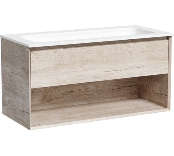Изображение товара Тумба подвесная Sancos Marmi 1.0 995x445x520 мм, c одним ящиком, оснащенным доводчиками скрытого монтажа и открытой нишей, дуб галифакс натуральный MR1.0100EG