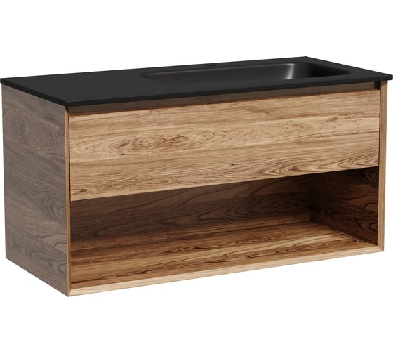 Изображение товара Тумба подвесная Sancos Marmi 1.0 правая, 995x445x520 мм, c одним ящиком, оснащенным доводчиками скрытого монтажа и открытой нишей, дуб чарльстон MR1.0100RECH