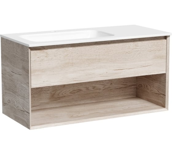 Изображение товара Тумба подвесная Sancos Marmi 1.0 левая, 995x445x520 мм, c одним ящиком, оснащенным доводчиками скрытого монтажа и открытой нишей, дуб галифакс натуральный MR1.0100LEG