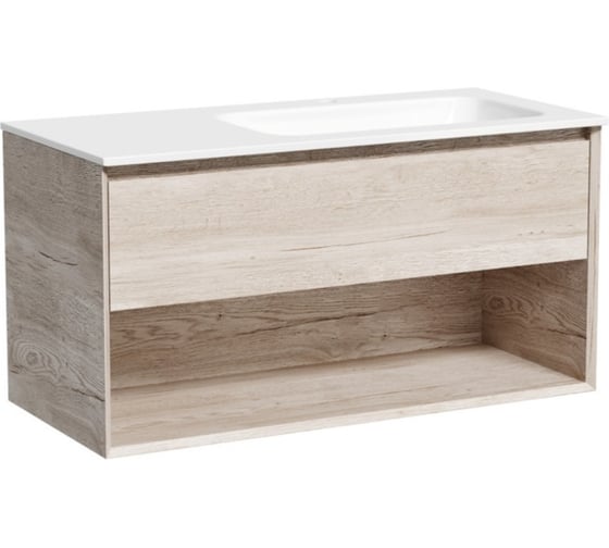 Изображение товара Тумба подвесная Sancos Marmi 1.0 правая, 995x445x520 мм, c одним ящиком, оснащенным доводчиками скрытого монтажа и открытой нишей, дуб галифакс натуральный MR1.0100REG