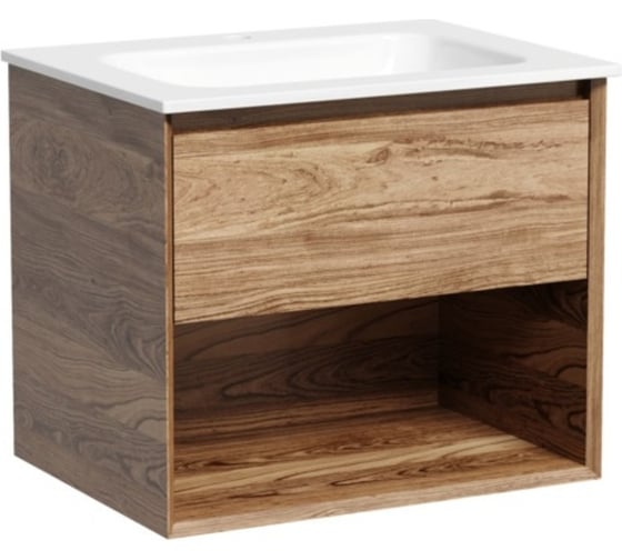 Изображение товара Тумба подвесная Sancos Marmi 1.0 590x445x520 мм, c одним ящиком, оснащенным доводчиками скрытого монтажа и открытой нишей, дуб чарльстон MR1.060ECH