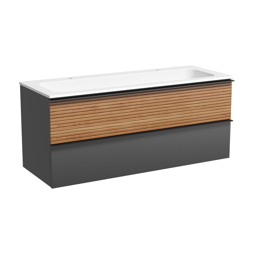 Изображение товара Подвесная тумба Sancos Delta 1195x445x500, c двумя ящиками оснащенными доводчиками, дуб красный/графит DL120GR