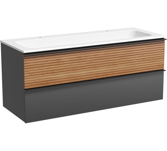 Изображение товара Подвесная тумба Sancos Delta 1195x445x500, c двумя ящиками оснащенными доводчиками, дуб красный/графит DL120GR