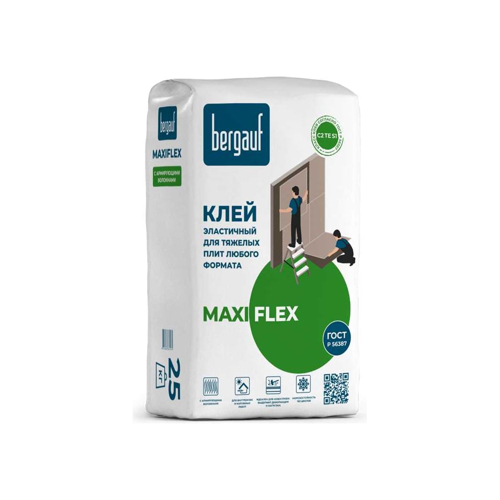 Изображение товара Клей эластичный для тяжелых плит любого формата Bergauf Maxiflex 25 кг 75057