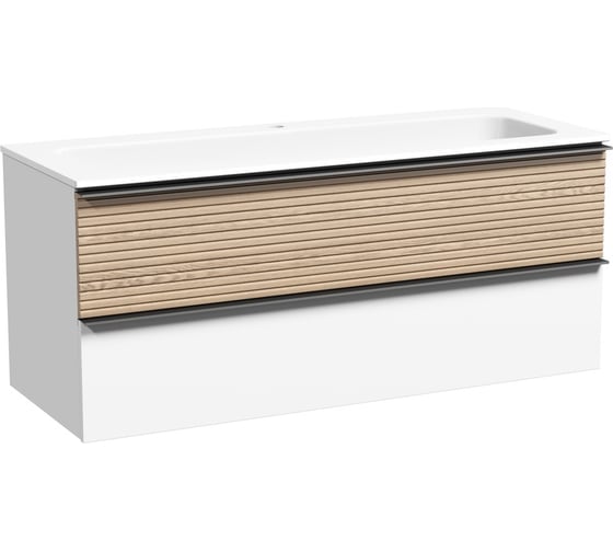 Изображение товара Подвесная тумба Sancos Delta 1195x445x500, c двумя ящиками оснащенными доводчиками, дуб светлый/белый DL120W