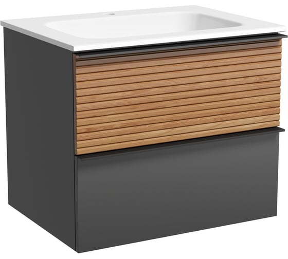 Изображение товара Подвесная тумба Sancos Delta 590x445x500, c двумя ящиками оснащенными доводчиками, дуб красный/графит DL60GR