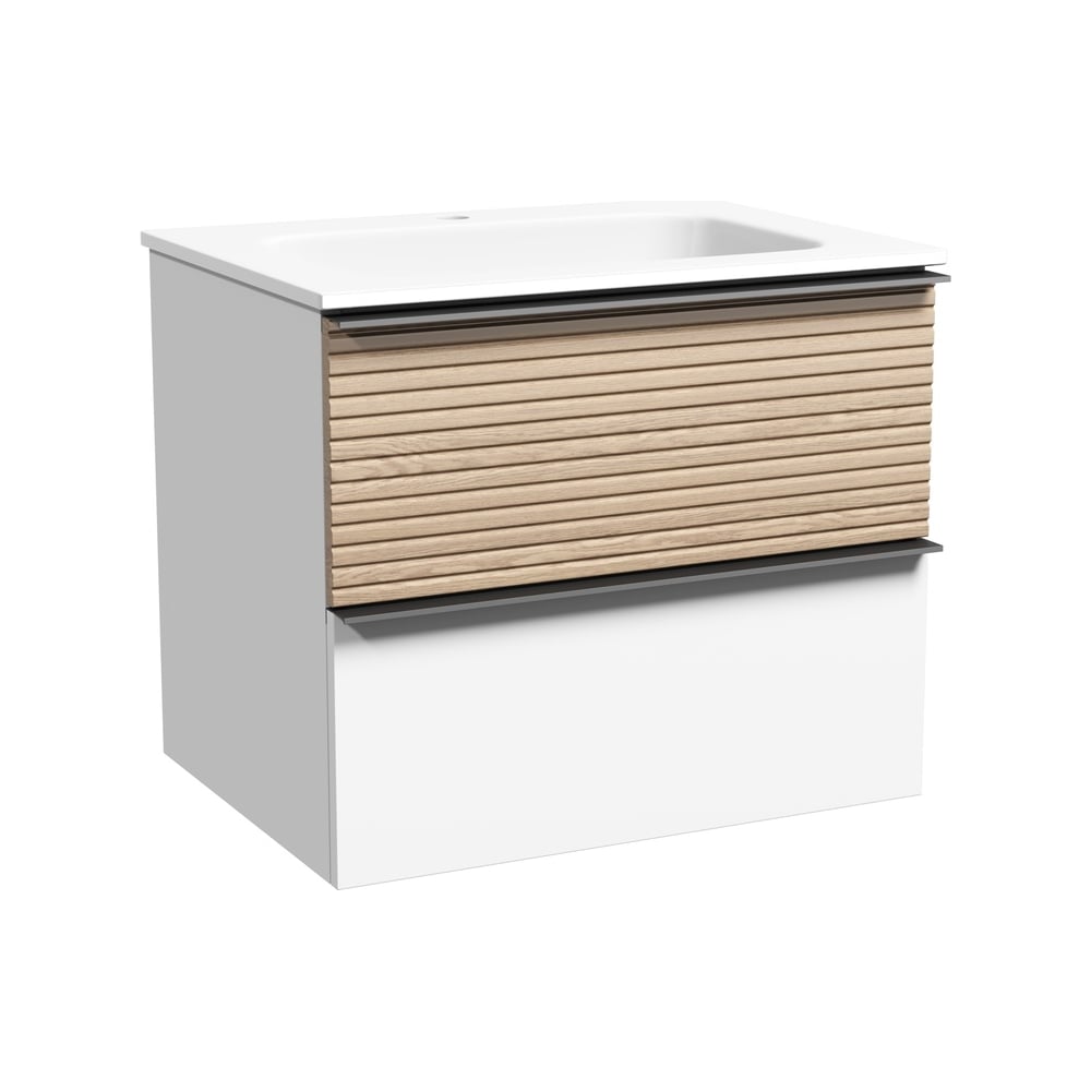 Изображение товара Подвесная тумба Sancos Delta с двумя ящиками, дуб светлый/белый