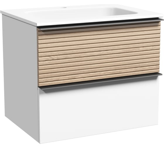 Изображение товара Подвесная тумба Sancos Delta 590x445x500, c двумя ящиками оснащенными доводчиками, дуб светлый/белый DL60W