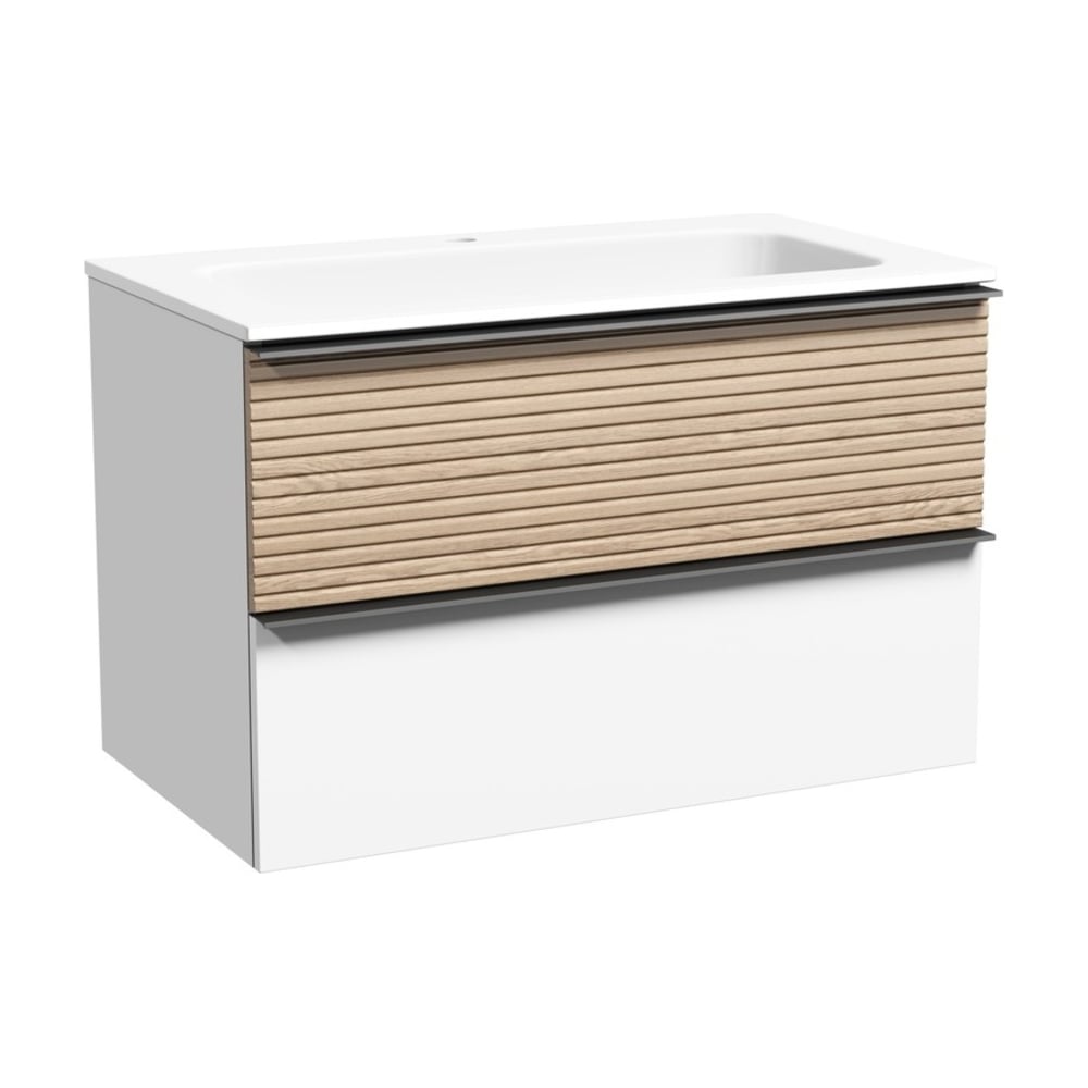 Изображение товара Подвесная тумба Sancos Delta 790x445x500 с двумя ящиками дуб светлый/белый