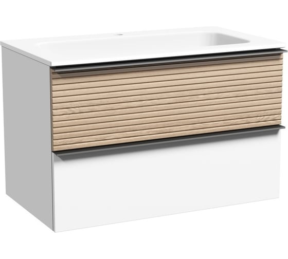 Изображение товара Подвесная тумба Sancos Delta 790x445x500, c двумя ящиками оснащенными доводчиками, дуб светлый/белый DL80W