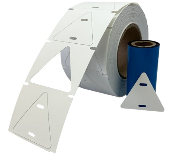 Изображение товара Комплект бирки кабельные У-136 треугольник 55x60 мм, 2_500шт.+риббон на втулке 25,4 мм. Маркерпром TAG-T-Y136-Standart, mpr01021