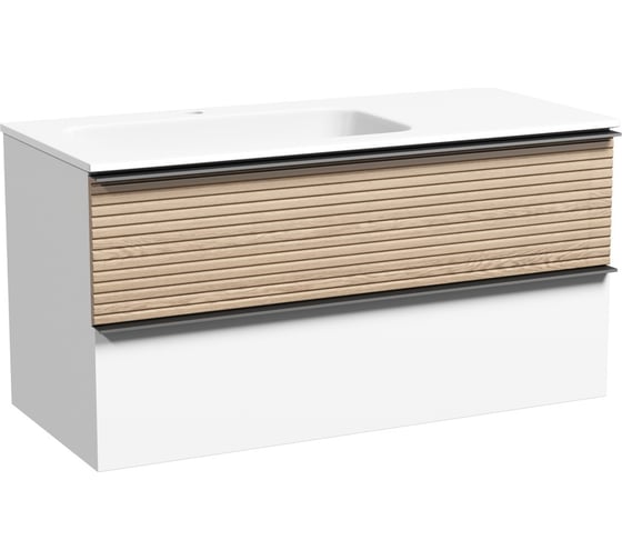 Изображение товара Подвесная тумба Sancos Delta 995x445x500, c двумя ящиками оснащенными доводчиками, левая, дуб светлый/белый DL100LW