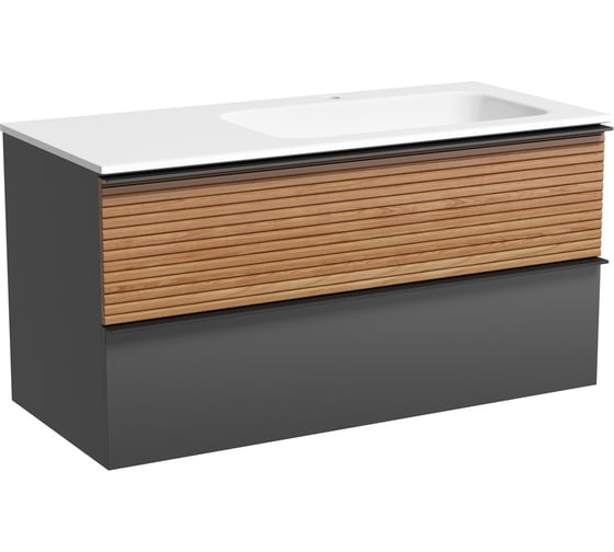 Изображение товара Подвесная тумба Sancos Delta 995x445x500, c двумя ящиками оснащенными доводчиками, правая, дуб красный/графит DL100RGR