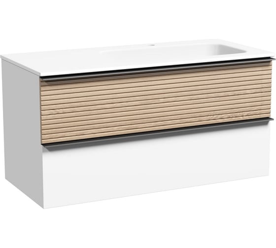 Изображение товара Подвесная тумба Sancos Delta 995x445x500, c двумя ящиками оснащенными доводчиками, правая, дуб светлый/белый DL100RW