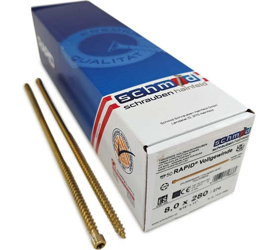 Изображение товара Шурупы Simpson Schmid Rapid FT CL 8.0x280/270 TX40 жёлтый цинк, полная резьба, цилиндр, 50 шт. 1131740802800001