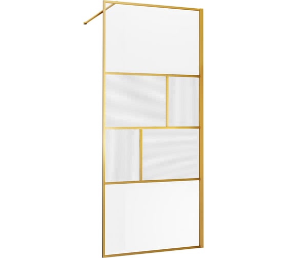 Изображение товара Душевая перегородка VINCEA Walk-In, 900x2000, брашированное золото, стекло прозрачное/рифленое VSW-1HC900CFBG
