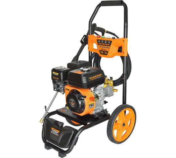 Изображение товара Мойка в/давл. бензиновая CARVER CW-5200G PRO 7лс, 210 бар, 10 л/мин, латунь, самовсас, фрезы 4шт, колеса 01.023.00008