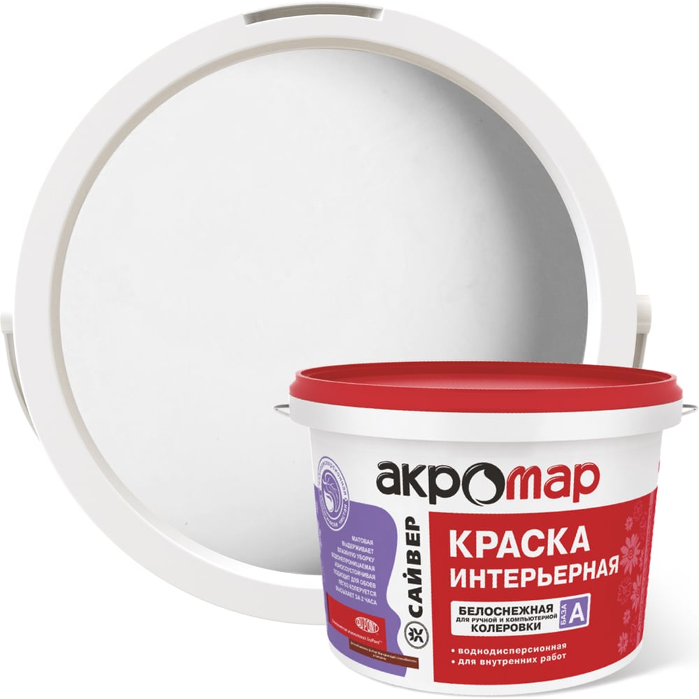 Изображение товара Акриловая интерьерная краска Акромар 3 кг белая водно-дисперсионная для внутренних работ