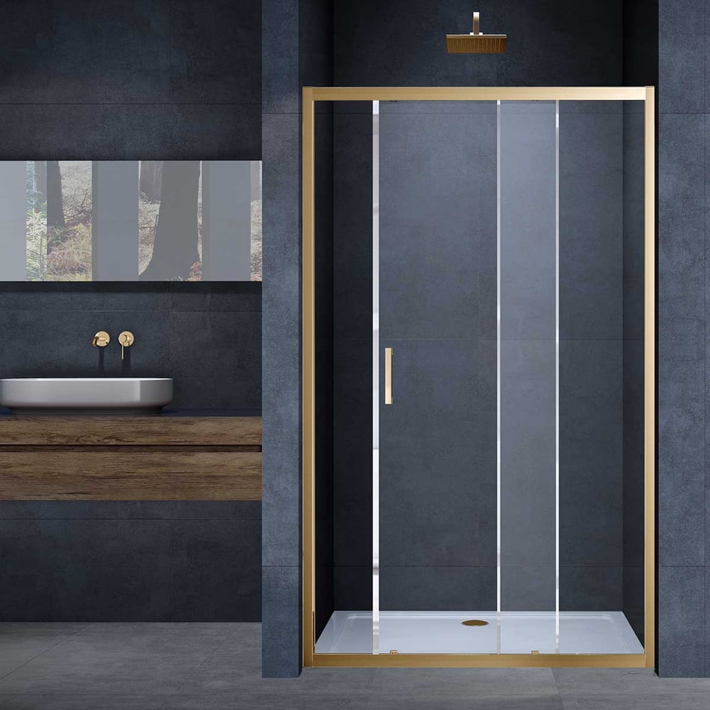 Изображение товара Душевая дверь VINCEA Alpha 1400 раздвижная стекло прозрачное золото стильная