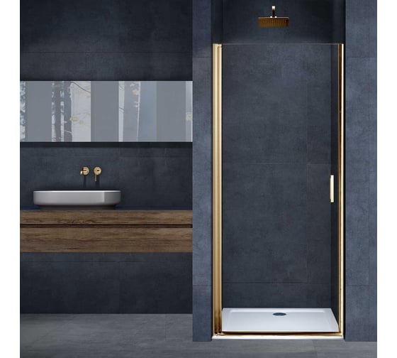 Изображение товара Душевая дверь VINCEA Alpha брашированное золото, стекло прозрачное VDP-3AL700CLG