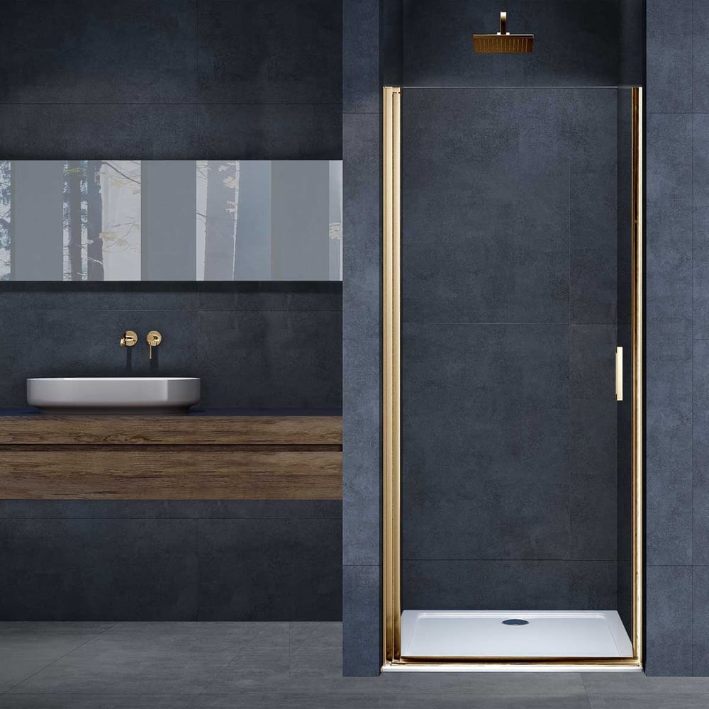 Изображение товара Душевая дверь VINCEA Alpha брашированное золото стекло 800 мм