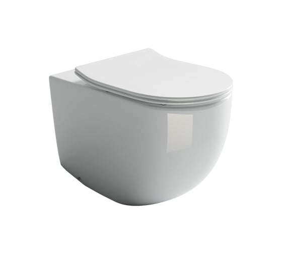 Изображение товара Напольный пристенный унитаз-соло Ceramicanova Metropol Rimless, глубокий смыв, горизонтальный (универсальный) выпуск, с крепежом, ультра тонким с сидением и крышкой CN4004MB