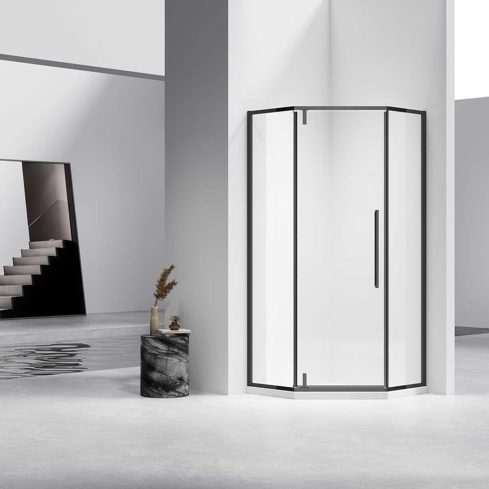 Изображение товара Душевой уголок VINCEA Slim-N 900x900 черный стекло прозрачное распашной серия slim-n