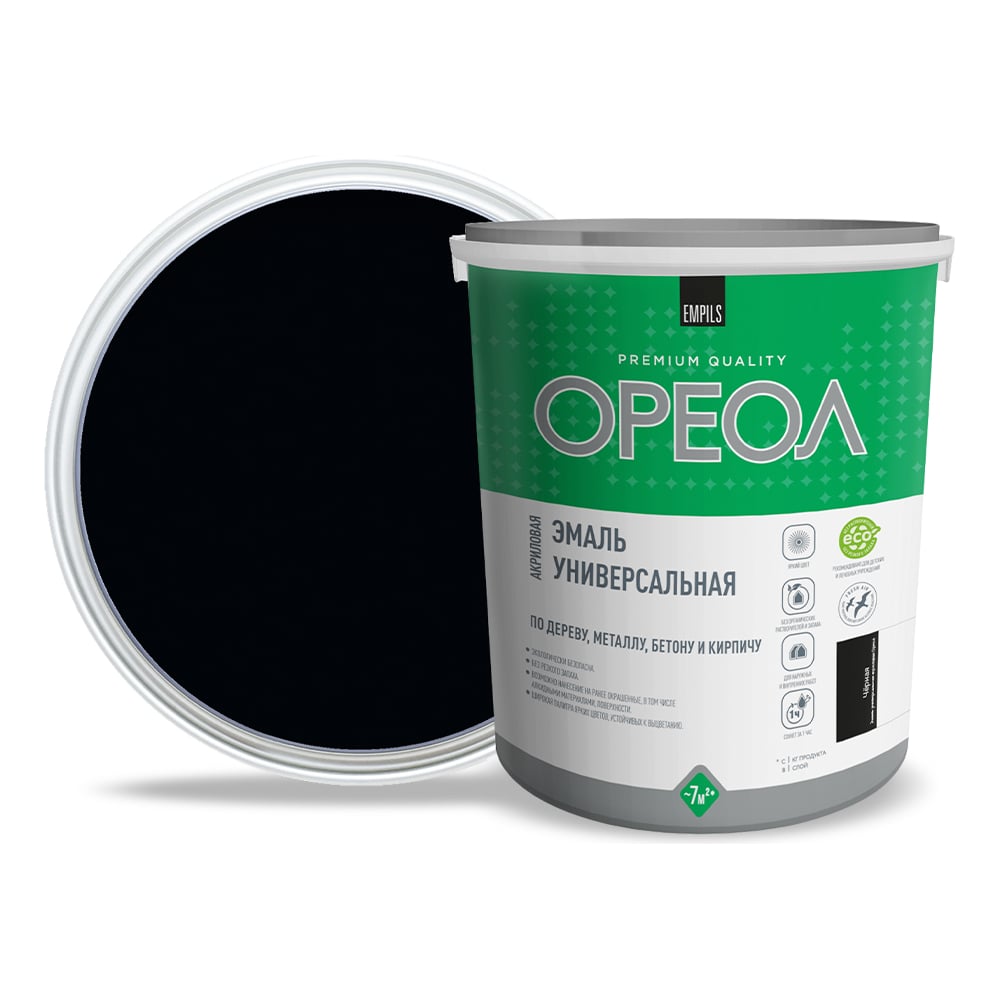 Изображение товара Эмаль акриловая ОРЕОЛ матовая черная 3 кг для внутренних и наружных работ