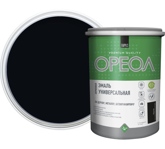 Изображение товара Эмаль акриловая ОРЕОЛ универсальная глянцевая черная 1 кг 85900