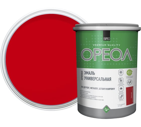 Изображение товара Эмаль акриловая ОРЕОЛ универсальная глянцевая красная 1 кг 85892