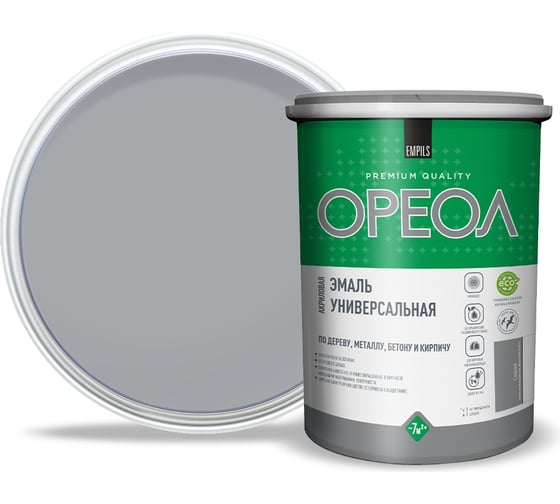 Изображение товара Эмаль акриловая ОРЕОЛ универсальная матовая серая 1.1 кг 85905
