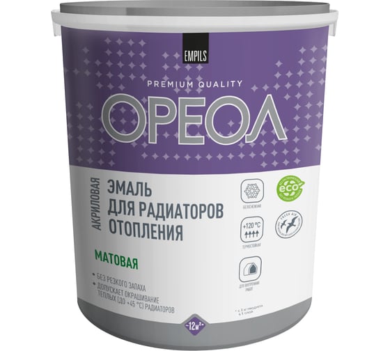 Изображение товара Эмаль для радиаторов отопления ОРЕОЛ термостойкая, матовая, 3 кг 85255