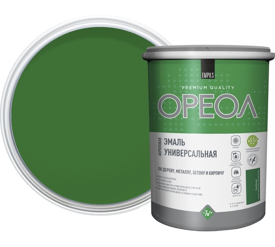 Изображение товара Эмаль акриловая ОРЕОЛ универсальная глянцевая зелёная 1 кг 85890