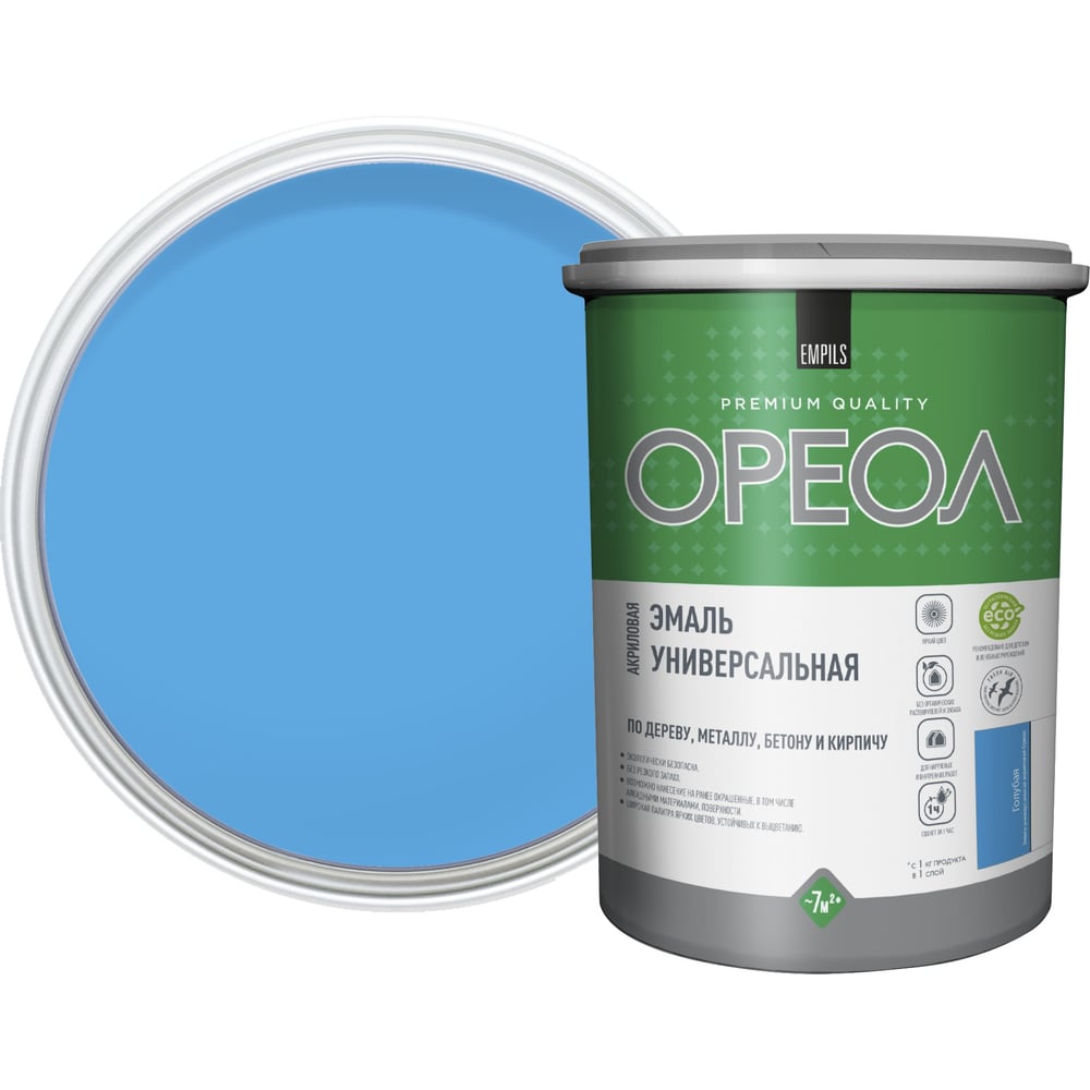 Изображение товара Акриловая глянцевая эмаль ОРЕОЛ голубая 1 кг для стен и металла