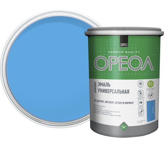 Изображение товара Эмаль акриловая ОРЕОЛ универсальная глянцевая голубая 1 кг 85886