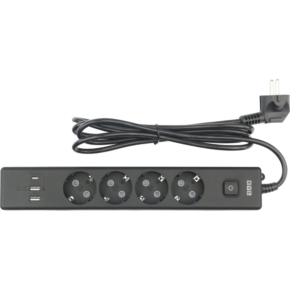 Изображение товара Бытовой удлинитель Power Cube 4 розетки 3USB 3500 Вт с выключателем черный