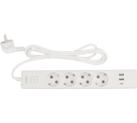 Изображение товара Бытовой удлинитель Power Cube, 4р с/з вык.,3USB, 3500 Вт, 16А, 1.9 м, 3x1,0 (белый), PC-6-2M