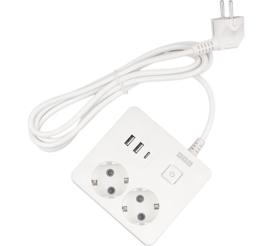 Изображение товара Бытовой удлинитель Power Cube 2р с/з вык.,3USB, 3500 Вт, 16А, 1.9 м, 3x1,0 (белый) квадрат, PC-1-2M