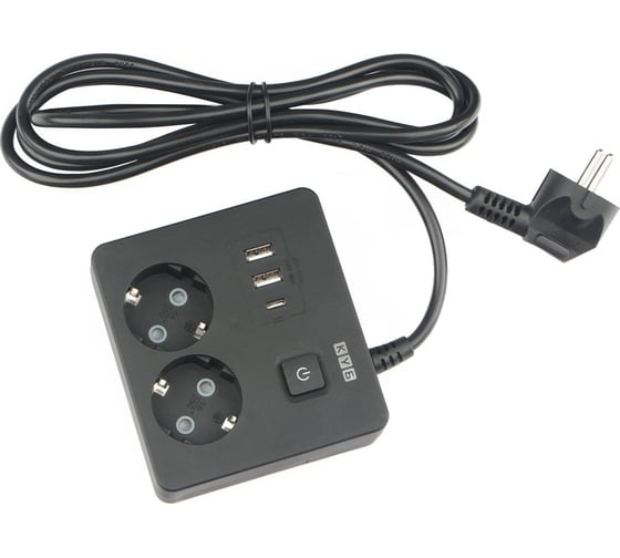 Изображение товара Бытовой удлинитель Power Cube, 2р с/з вык.,3USB, 3500 Вт, 16А, 1.9 м, 3x1,0 (черный) квадрат, PC-1B-2M