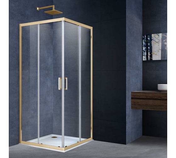 Изображение товара Душевой уголок VINCEA Alpha, 1000x1000, брашированное золото, стекло прозрачное VSS-3AL100CLG
