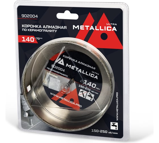 Изображение товара Коронка алмазная 140x70 мм, #46, со сверлом, по керамограниту, плитке, в блистере METALLICA Ultra 902004