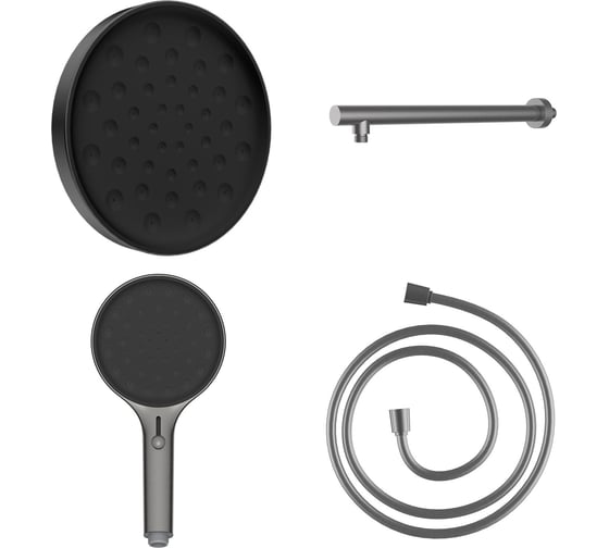 Изображение товара Комплект VINCEA Inspire, верхний душ с держателем, ручной душ с шлангом, вороненая сталь VSHH-3I2AHGM