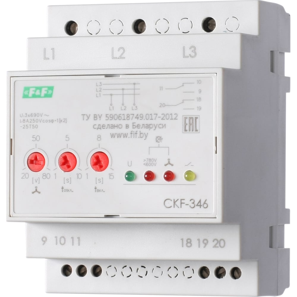 Изображение товара Автомат защиты электродвигателей Евроавтоматика CKF-346 от нарушения чередования фаз IP20