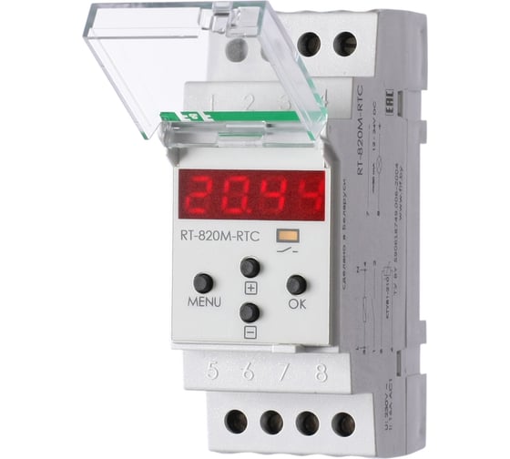 Изображение товара Регулятор температуры Евроавтоматика F&F RT-820M-RTC от -30 до +140С, многофункциональный, выносной датчик RT823 в комплекте, 2DIN, работа по недельной и суточной прогр EA07.001.020