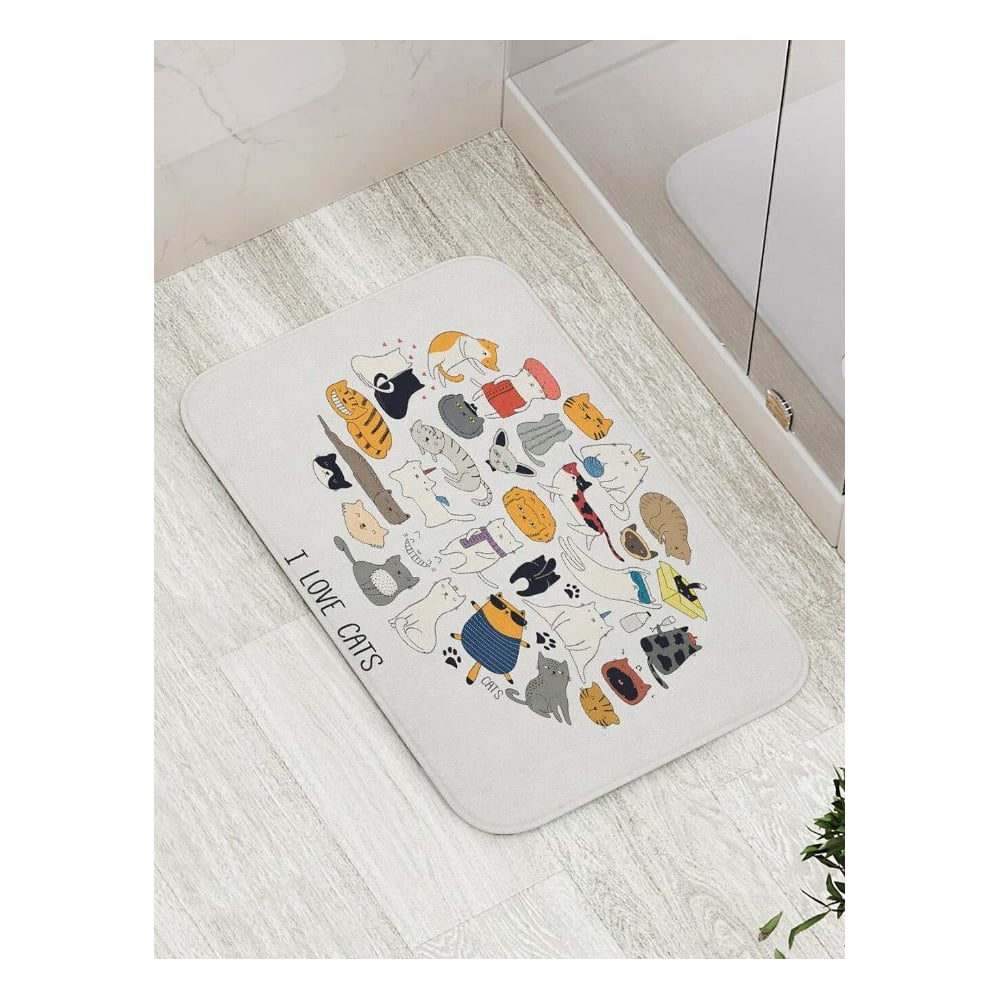 Изображение товара Противоскользящий коврик для ванной и туалета JoyArty Люблю котов 52x77 см