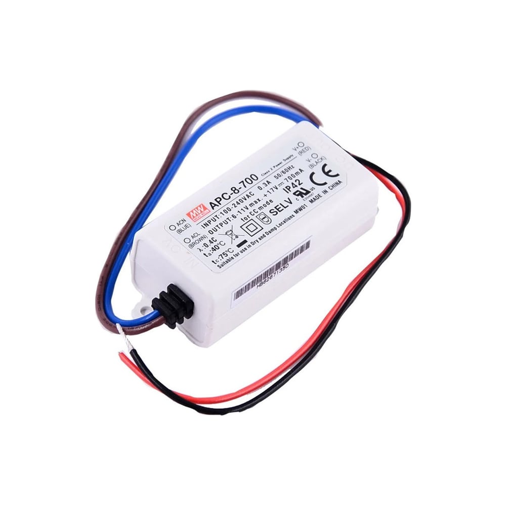 Изображение товара LED-драйвер Mean Well APC-8-700 AC-DC 7.7Вт Т02290283 Изображение товара LED-драйвер Mean Well APC-8-700 AC-DC 7.7Вт Т02290283